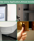 Eight Pack Silicone Anti Collision Pads Clear Strips With No Slip And Sound Dampening for Furniture Doors Windows Cabinets Protection displayed on various surfaces.