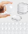 16 Pack 2 Inch Round Clear Silicone Door Knob Wall Protectors Self Adhesive Washable and Reusable Wall Guards displayed individually and stacked.