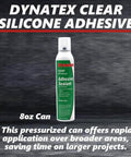 Clear RTV Silicone Adhesive Sealant, 8 Oz Can, Moisture Cure Formula Delivers A Strong Flexible Bond, Watertight Seal, displayed with text