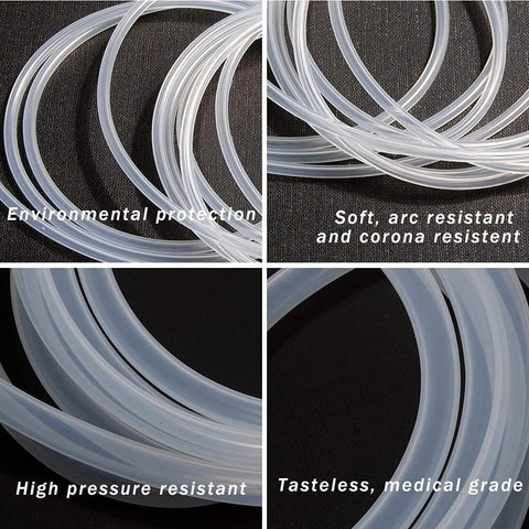 Pure Silicone Tubing 3mm ID 5mm OD High Temperature Food Grade Flexible Hose for various uses, coiled view with descriptions