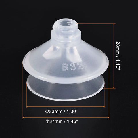 Clear Silicone Vacuum Suction Cup 4mm ID By 33mm OD With Gasket, 1 Pack Pneumatic Bellows Sucker Pad, 37mm By 28mm Overall Size