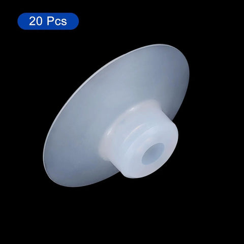 Close-up of a bellows vacuum suction cup from a set of 20, 30mm diameter, M5 thread, clear white silicone, for smooth surface handling.