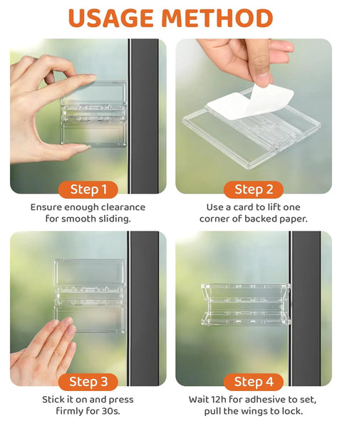 4 Pack Window Locks For Baby Proofing Clear Sliding Glass Door Locks Childproof Closet Latch Patio Kitchen Bathroom Slide Stopper installation method