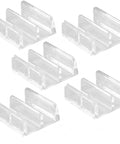 Clear Plastic Sliding Shower Door Bottom Guides Set Five Pieces With Snap In Design For Tub Enclosures One Sided Adhesive Mount Fits One Half Inch Channels Helps Keep Glass Panels Aligned In Tracks Includes Exact Dimension Reference.