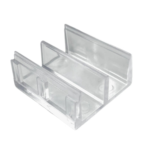 Clear Plastic Sliding Shower Door Bottom Guides Set Five Pieces With Snap In Design For Tub Enclosures One Sided Adhesive Mount Fits One Half Inch Channels Helps Keep Glass Panels Aligned In Tracks Includes Exact Dimension Reference