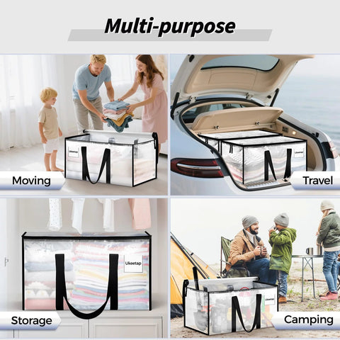 8 Pack Extra Large Heavy Duty Moving Bags Clear Storage Bins With Lids Reinforced Handles And Heavy Duty Zippers in use scenarios