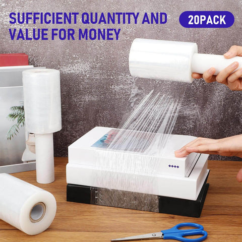 Clear Stretch Wrap 20 Roll Bundle 5 Inch By 800 Feet Heavy Duty 80 Gauge Plastic Wrap With Handle wrapping books