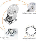 4 Pack Swivel Caster Wheels for Furniture 2 Inch Heavy Duty Crystal Clear Polyurethane Rolling Castors with 360 Degree Plate details.