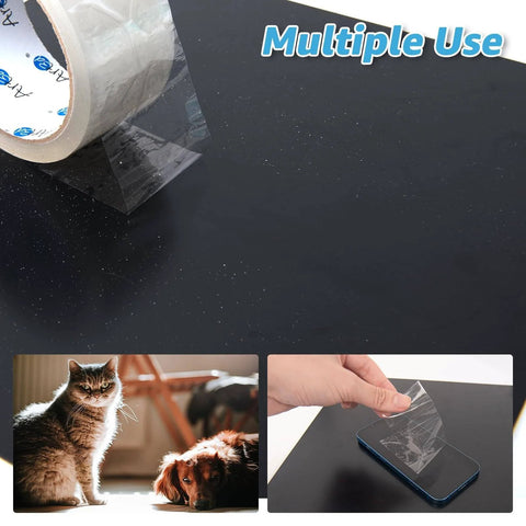 6 Rolls Clear Packing Tape Heavy Duty 1.88in x 55yds 2 Mil Thick For Carton Sealing, displayed with various uses including pet hair removal.