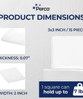 Nano Double Sided Tape Squares Clear Mounting Tape Kit 3x3 Inches 15 Pack showing dimensions, thickness 0.07 inches.