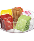 Rotating Turntable Tea Packet Organizer With Five Divided Compartments And Center Cup For Cabinets Or Countertops Clear Finish