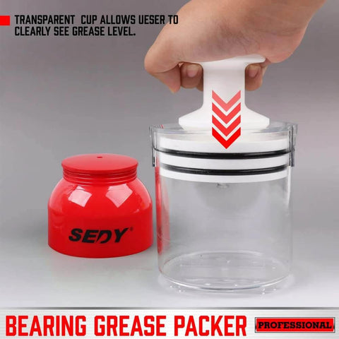 Premium Bearing Packer Kit with transparent cup and grease container, Handy Wheel Bearing Packer Tool Portable Wheel Bearing Grease Packer