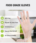 Clear hand wearing Disposable Vinyl Gloves For Food Prep And Cooking, Powder Free Latex Free Clear PVC Gloves, with food grade features.
