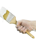 Person wearing clear vinyl gloves holding a paintbrush, emphasizing Clear Vinyl Gloves Latex Free Powderfree Food Safe Disposable Nonsterile