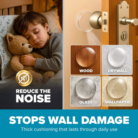 STRONGEST HOME Wall Protector for Door Knobs, 2-Inch with clear self-adhesive rubber bumpers on various surfaces; stops wall damage.