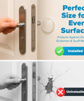 STRONGEST HOME Wall Protector for Door Knobs, 2-Inch installed preventing wall damage; comparison of protected and unprotected walls.