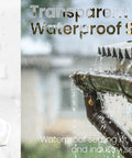 Clear Waterproof Sealant Coating for Indoor And Outdoor Use 35oz bottle shown next to gutter being sealed to prevent leaks.