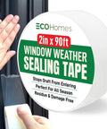 Hand applying Window Weather Sealing Tape 2in x 90ft by ECOHomes on window to block cold drafts, clear insulation seal.