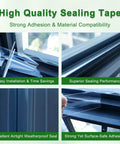 Collage showing Transparent Window Weather Sealing Tape 2 Inch x 33 FT installed on windows, demonstrating strong sealing and airtight fit.