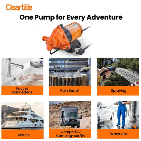 Cleartide Diaphragm Water Pump, 115V, 3.3 GPM, 50 PSI, Self-Priming 10FT, Self-Diagnosis & Dry-Run Protection, Built-In Pressure Switch