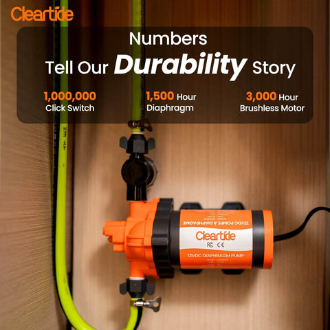 Installed Cleartide Diaphragm Water Pump, 115V, 3.3 GPM, 50 PSI, Self-Priming 10FT, Self-Diagnosis & Dry-Run Protection