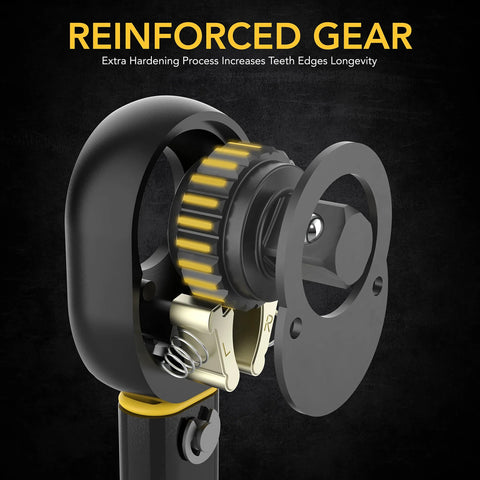 Close-up of reinforced gear in Click Torque Wrench, Half Inch Drive, 10 to 150 Foot Pounds and 13.6 to 203.5 Newton Meters