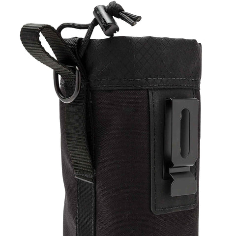 Close-up of black clip on utility pouch for vests with durable build, showing clip detail. Versatile Clip On Utility Pouch For Vests And Tool Belts With Quick Access To Fasteners Welding Rods And Small Tools Ideal For Roofers Car Techs And Diy Pros On The Job Diamondback Quiver 13.
