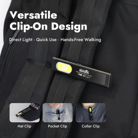 Compact multi mode pocket flashlight delivers 675 lumens, USB C recharge, IPX4 resistance, clipped to backpack strap