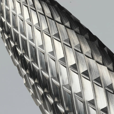 Close-up of a carbide burr from the Carbide Burr Set Ten Pieces With 1/4 Inch Shank In Clear Box For Die Grinder And Rotary Tools