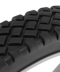 Close-up of black diamond tread on 2 Pack 12 x 1.7 Inch Plastic Spoked Wheels with 1/2 Inch Axle Bore for hand trucks and mowers.