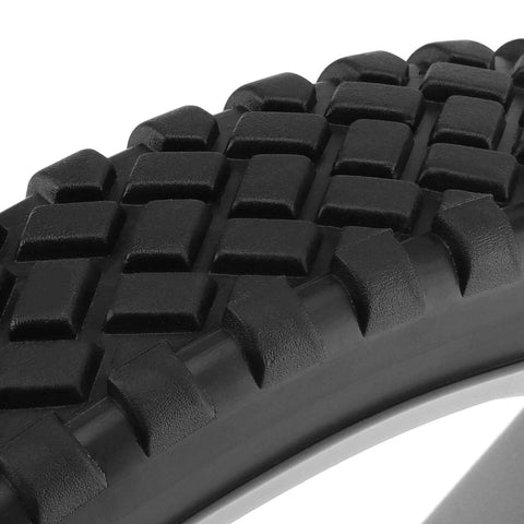 Close-up of black diamond tread on 2 Pack 12 x 1.7 Inch Plastic Spoked Wheels with 1/2 Inch Axle Bore for hand trucks and mowers.