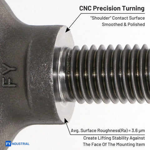 Close-up of Two Pack 1/2-13 Eye Bolts Lifting Eyebolts Heavy Duty Industrial Grade, showing CNC precision turning details.