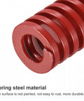 Close-up of red medium load spiral die spring, 65Mn steel, for 3D printer and die machinery, uxcell 14mm outer diameter, rust-resistant surface.