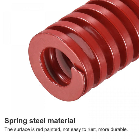 Close-up of red medium load spiral die spring, 65Mn steel, for 3D printer and die machinery, uxcell 14mm outer diameter, rust-resistant surface.