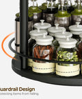 Close-up of Three Tier Lazy Susan Organizer With 360 Degree Rotation Ball Bearing Turntable Spice Rack showcasing spices and jars
