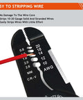 Close-up of Five In One Wire Stripper Tool For 10 To 20 AWG Electrical Wire, showing wire stripping measurement scale.