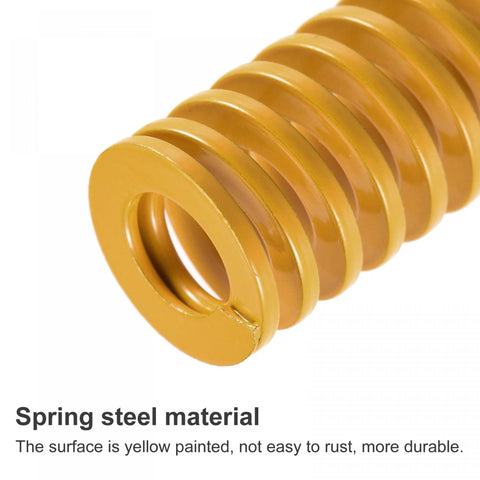 Close-up of yellow spiral stamping light load 3D Printer Die Spring Set 25mm Outer Diameter 40mm Long 4 Pack