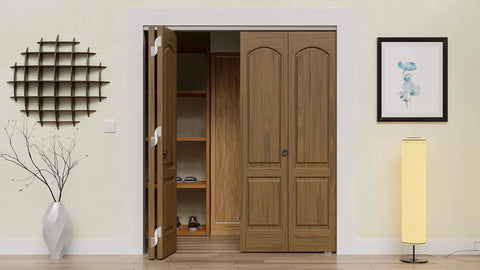 Wooden closet doors installed with 96 inch Bifold Door Hardware Kit, Bifold Door Track 96 inch for 4 Doors Closet Folding Door