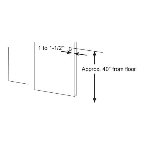 Diagram showing installation measurement for Bypass Wardrobe Track Kit For Sliding Closet Doors Fits 47 To 48 Inch Openings With Dial Adjusting Rollers Steel Construction Seven Eighths Inch Wheel Diameter Includes Track Hardware Replacement Single Pack.