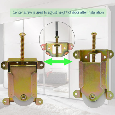 4 Pack Sliding Mirror Closet Door Rollers Replacement Hardware with 1-1/2 inch POM concave ball bearing wheels, steel housing.
