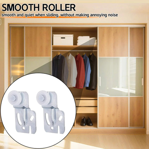 5 Pcs Sliding Closet Door Roller Kit in a wardrobe with wooden sliding doors and smooth rollers