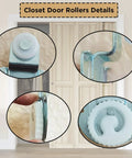 Close-up of Quiet Sliding Closet Door Rollers Replacement Set Seven Eighths Inch Wheels For Wardrobe Cabinets Top Mounts Smooth Operation Upgrade Hardware For Three Quarters To One And One Quarter Inch Doors Includes Eight Pieces