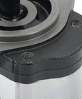 Close-up of 4-18GPM Hydraulic Gear Pump SAE A-2 Flange Cast Iron 9-Spline Shaft CW, showing cast iron casing and flange.