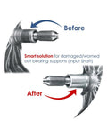 Before and after installation of Premium Clutch Throwout Release Bearing And Repair Sleeve Kit on automotive input shaft