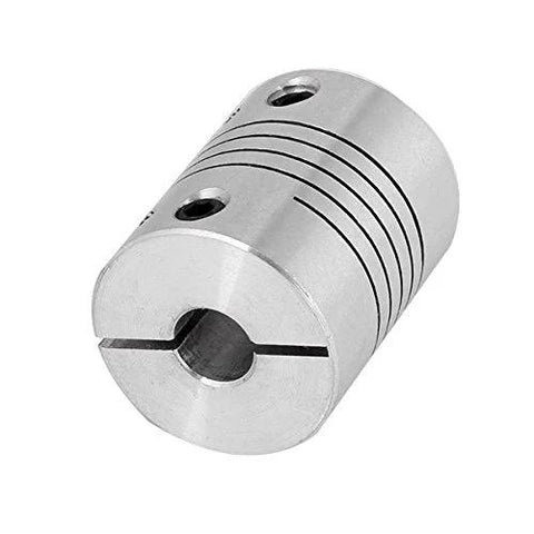 Front view of CNC Flexible Aluminum Shaft Coupler 6.35mm By 6.35mm 1/4 Inch To 1/4 Inch for servo and stepper motors, 25mm length.