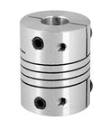 CNC Flexible Aluminum Shaft Coupler 6.35mm By 6.35mm 1/4 Inch To 1/4 Inch Motor Shaft Coupler for servo and stepper motors, side view.