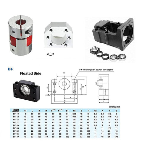 CNC Ballscrew Kit SFU2010 RM2010 Anti Backlash components with bearing supports, coupler, and housing for precise linear motion.