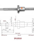 CNC Ballscrew Kit SFU2010 RM2010 Anti Backlash 20mm Diameter 1500mm Length diagram with nut and BK15 BF15 supports