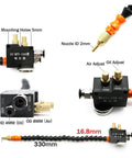 Pro Grade CNC Coolant Mist System components detailed view, 8mm pipe, 320mm length, nozzle ID 2mm, mounting and adjustments labeled