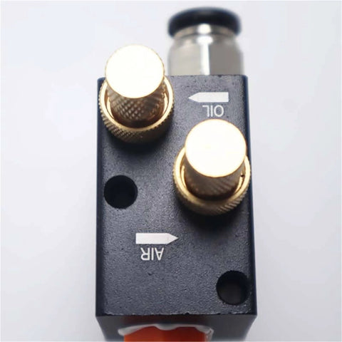 Top view of CNC Coolant Mist Cooling System For Lathe Milling Drill Tools with dual brass controls and 8mm pipe connection